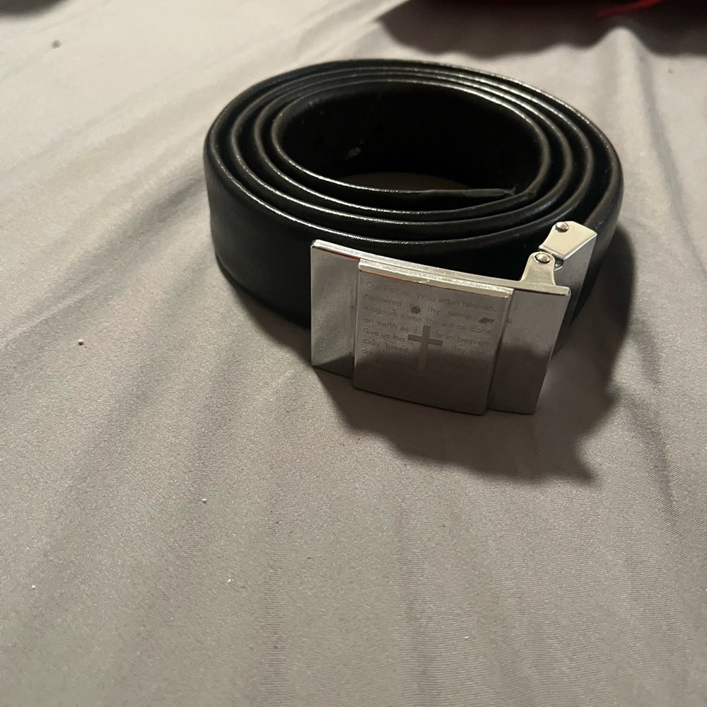 Black Leather Belt with Silver Buckle